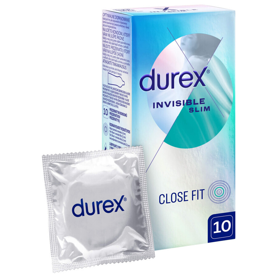 Durex Invisible Close Fit, preservativi abbinati, 10 pezzi