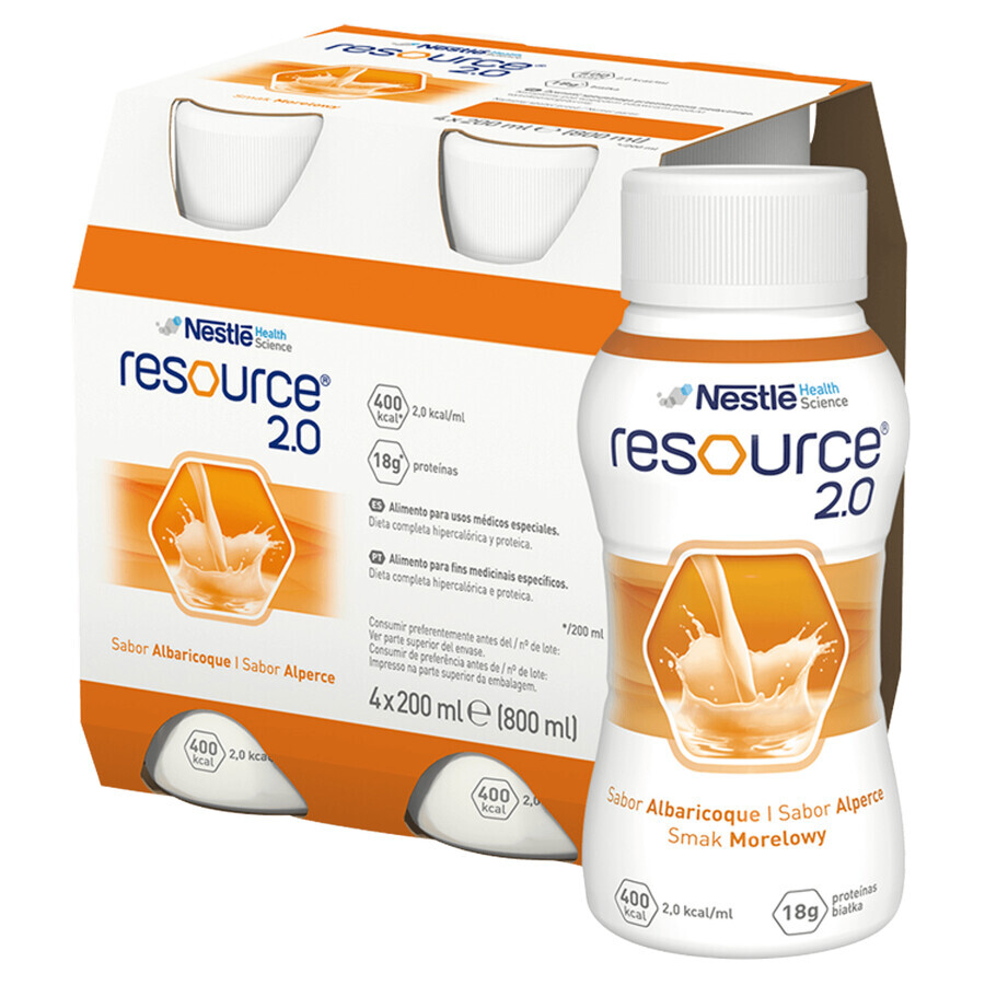 Resource 2.0, voedingssupplement, abrikozensmaak, 4 x 200 ml