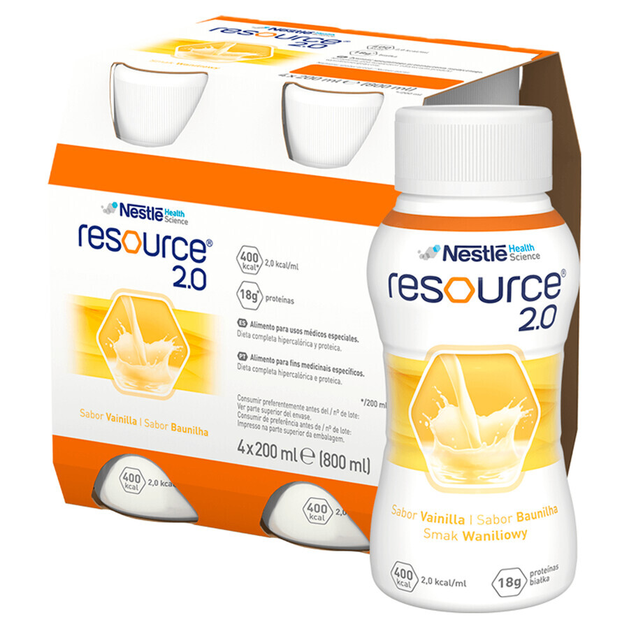 Ressource 2.0, préparation nutritionnelle, saveur vanille, 4 x 200 ml