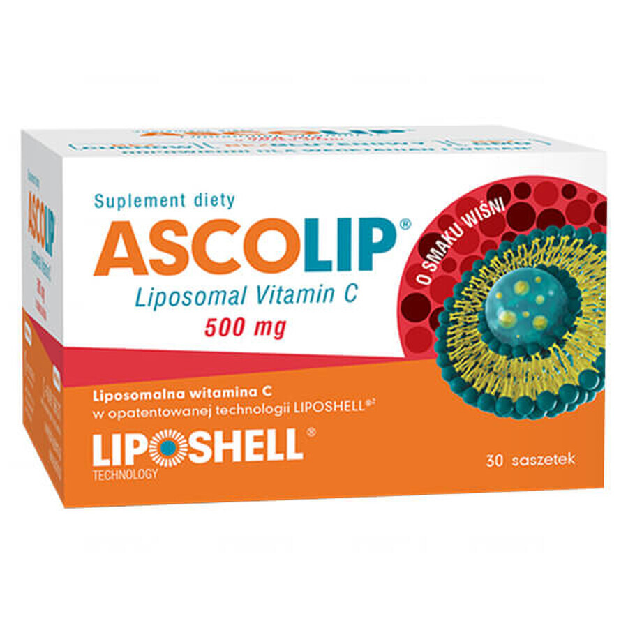 Ascolip, liposomale vitamine C 500 mg, kersensmaak, orale gel, 5 g x 30 sachets