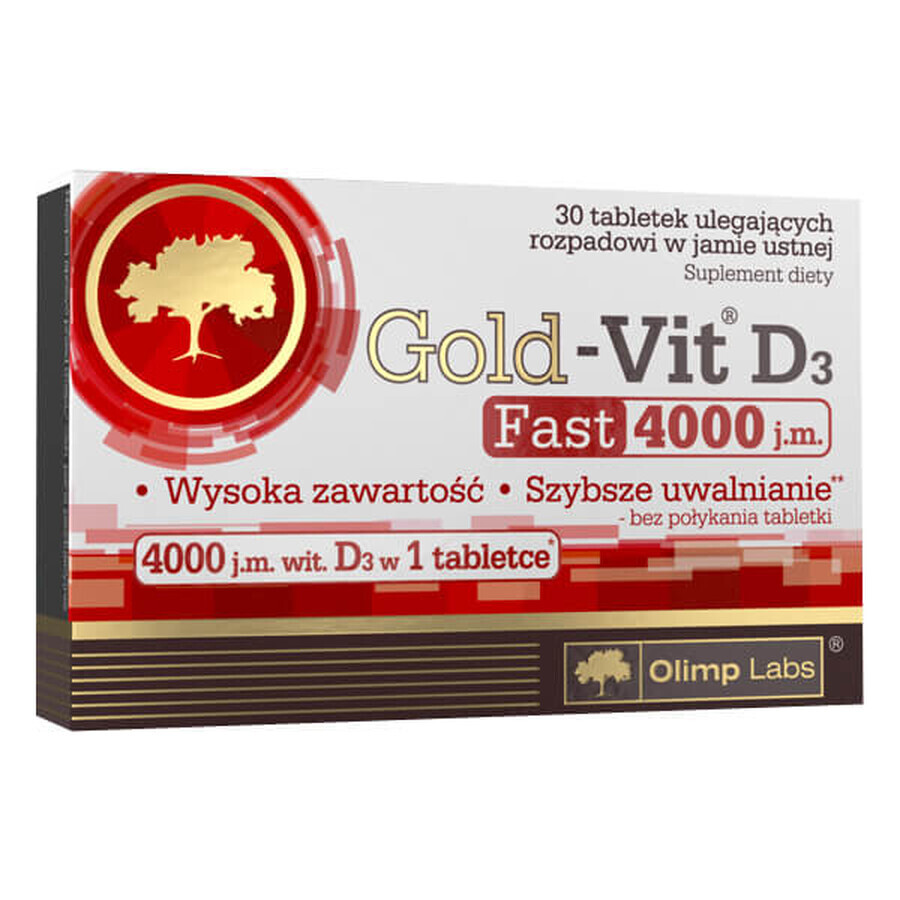 Olimp, Gold-Vit D3 4000 IU. Snel, appelsmaak, 30 tabletten