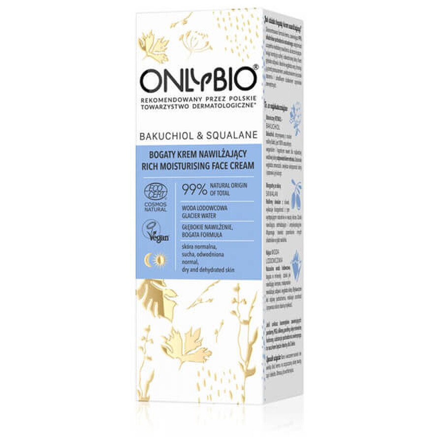 OnlyBio Bacuchiol &amp; Squalane, crema idratante ricca per il viso, 50 ml