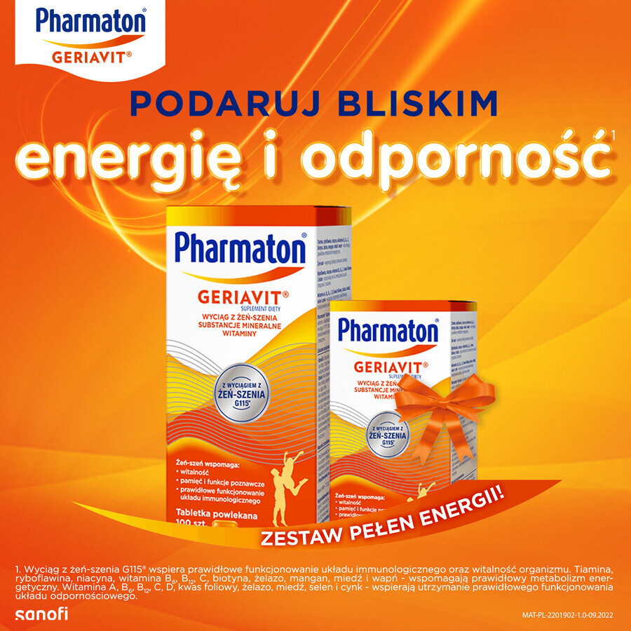 Pharmaton Geriavit set, 100 filmomhulde tabletten + 30 tabletten als geschenk