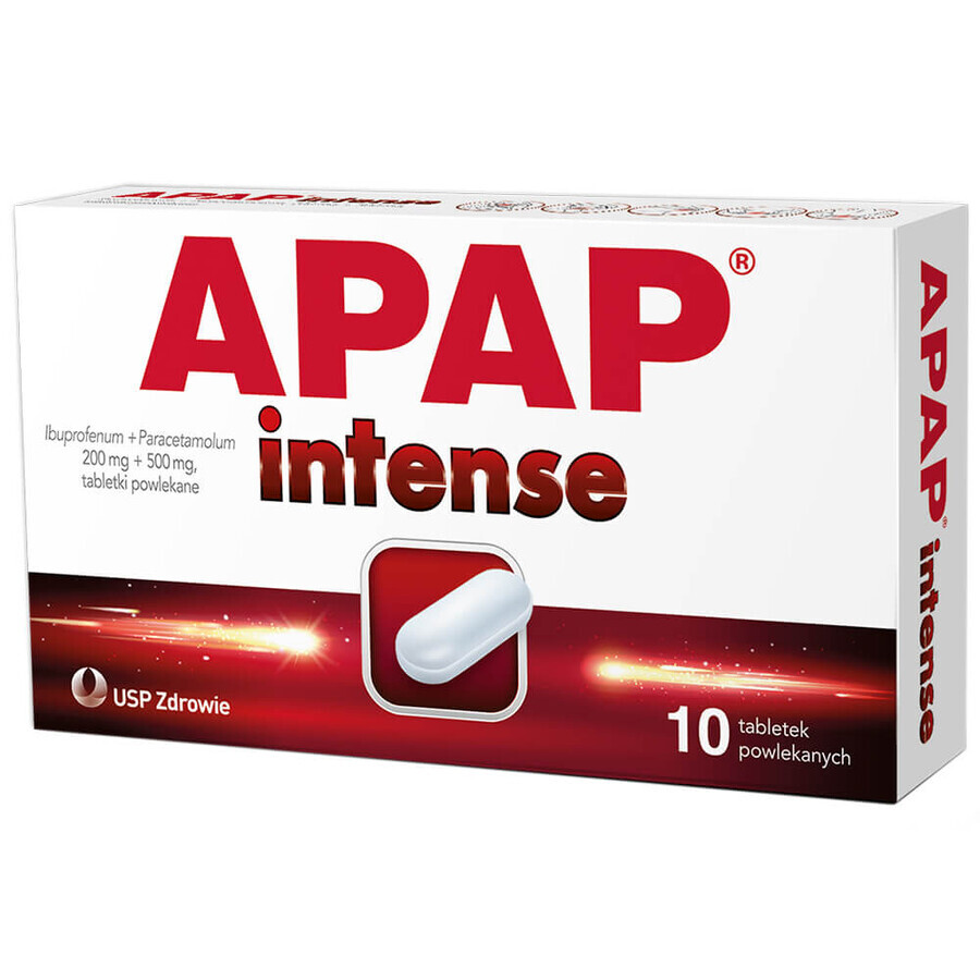 Apap Intense 200 mg + 500 mg, 10 film-coated tablets