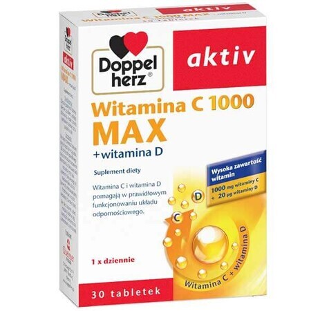 Doppelherz Aktiv Vitamina C 1000 Max + vitamina D, 30 comprimate