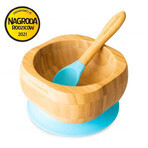 Ecorascals Deep Bamboo Bowl with Suction Cup and Spoon, Blue, 1pc