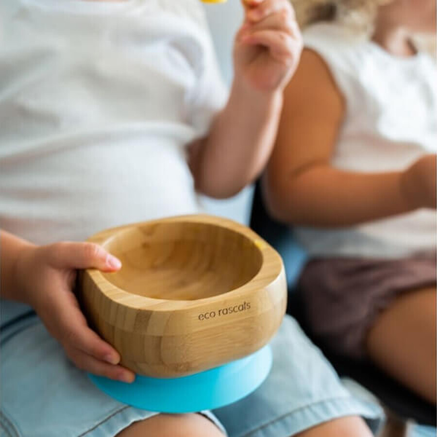 Ecorascals Deep Bamboo Bowl with Suction Cup and Spoon, Blue, 1pc