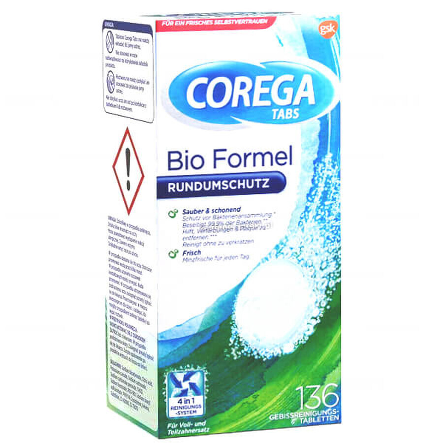 Corega Tabs Bio Formula, reinigingstabletten voor kunstgebitten, 136 tabletten