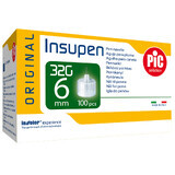 Pic Solution Insupen, aiguilles pour stylo à insuline, 32G (0.23 mm) x 6 mm, 100 pièces