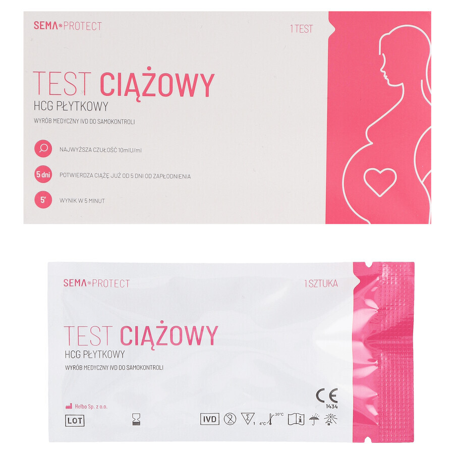 SEMA Protect, bloedplaatjes hCG zwangerschapstest, supergevoelig 10 mlU/ml, 1 stuk