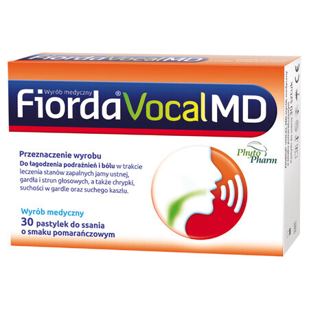 Fiorda Vocal MD, goût orange, 30 pastilles