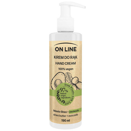 On Line From Plants With Love, cremă de mâini, unt de shea și avocado, 190 ml