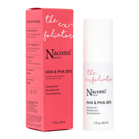 Nacomi Next Level, peeling agli acidi AHA e PHA 30%, per la notte, 30 ml