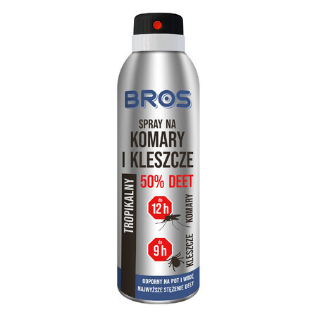 Bros, mosquito and tick spray, DEET 50%, 180 ml