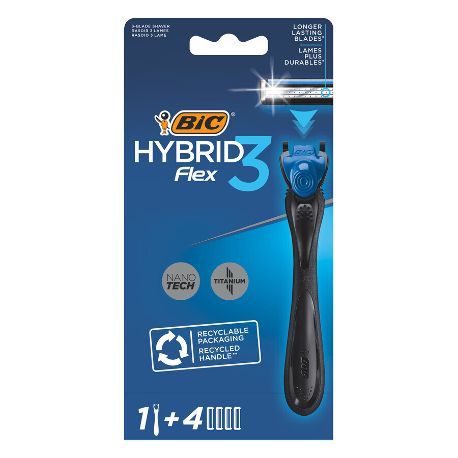 BIC Flex 3 Hybrid, scheermes, handvat + 4 navullingen