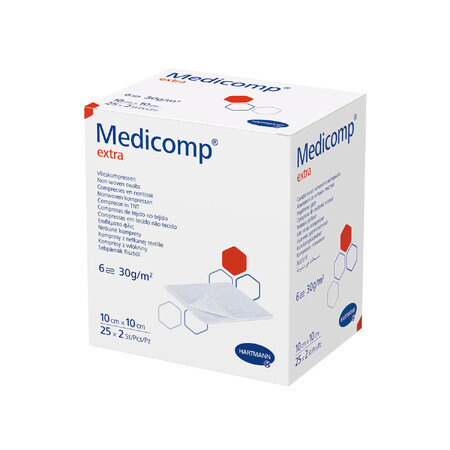 Medicomp Extra, steriel, vlieskompressen, 6 lagen, 30 g/m2, 10 cm x 10 cm, 50 st.