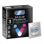 Durex Mutual Pleasure, preservativos con lubricante para prolongar el coito, acanalados con tachuelas, 3 piezas