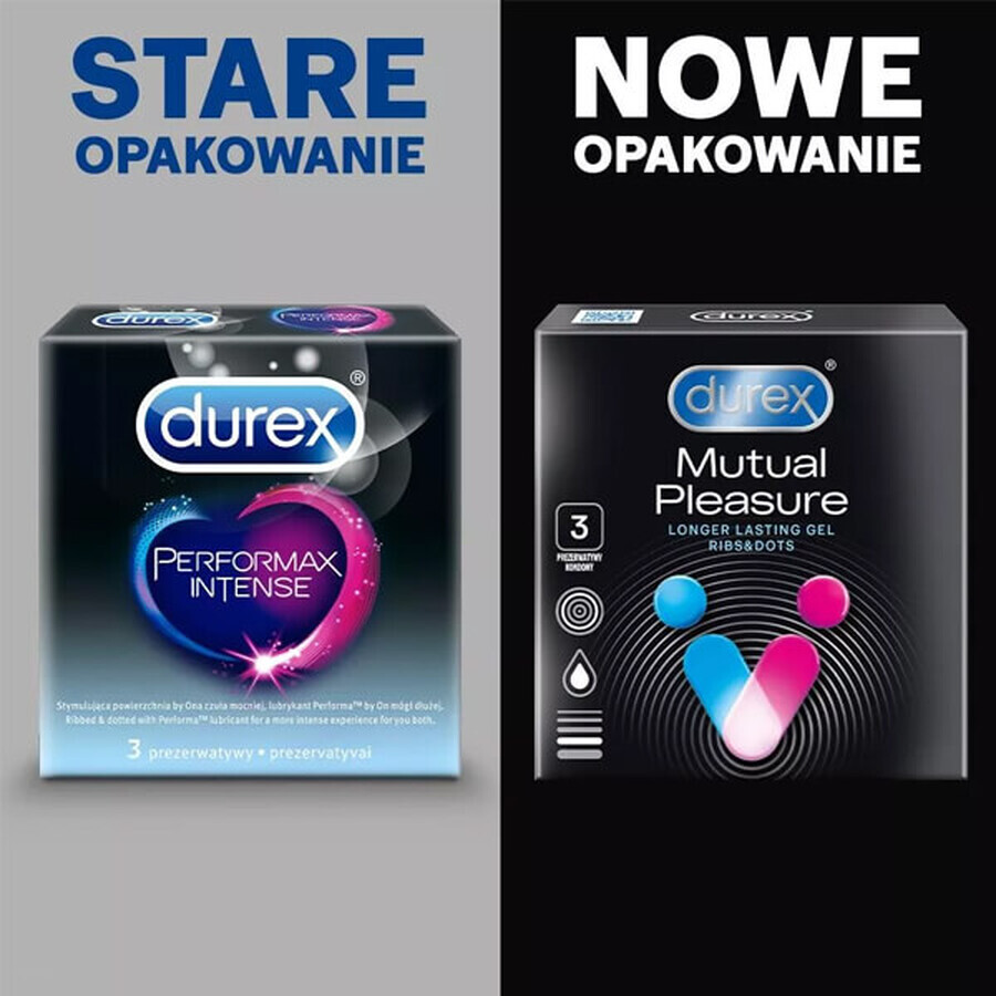 Durex Mutual Pleasure, preservativos con lubricante para prolongar el coito, acanalados con tachuelas, 3 piezas