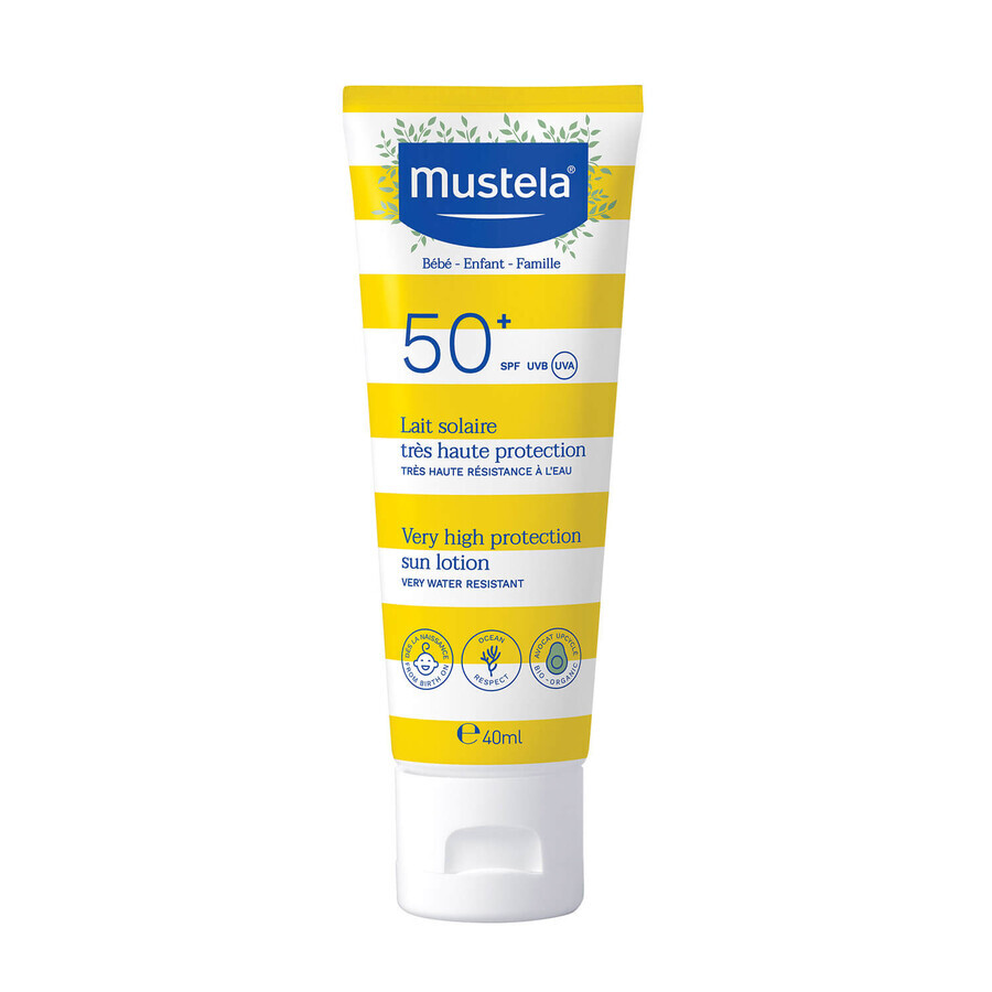 Mustela Sun set, Baby on the go - normale Haut, Sonnenschutzmilch, SPF 50+, 40 ml + Hydra Bebe, Gesichtscreme, 40 ml