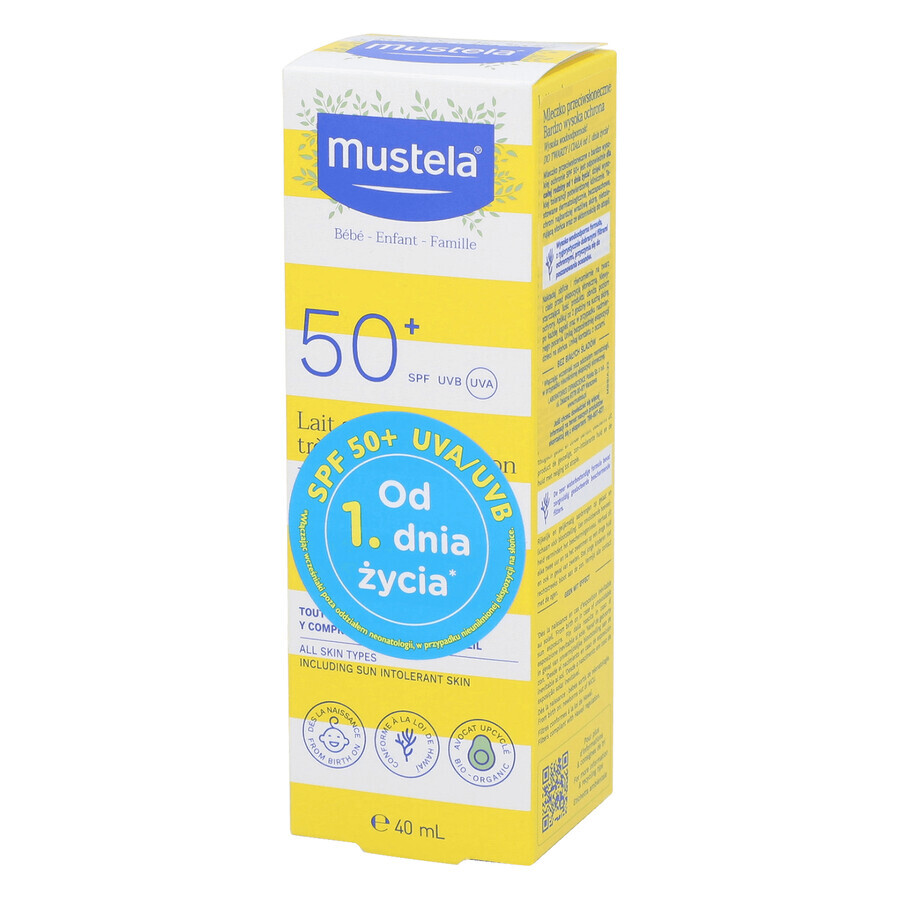 Mustela Sun set, Baby on the go - piele uscată, lapte de protecție solară, SPF 50, 40 ml + ulei de masaj, 100 ml