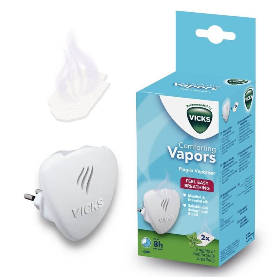 Vicks Comforting Vapors, contactolieverspreider + 2 navullingen, rozemarijn- en lavendelgeur