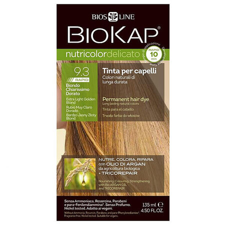 Biokap Nutricolor Delicato Rapid, colore per capelli, 9.3 biondo dorato molto chiaro, 135 ml