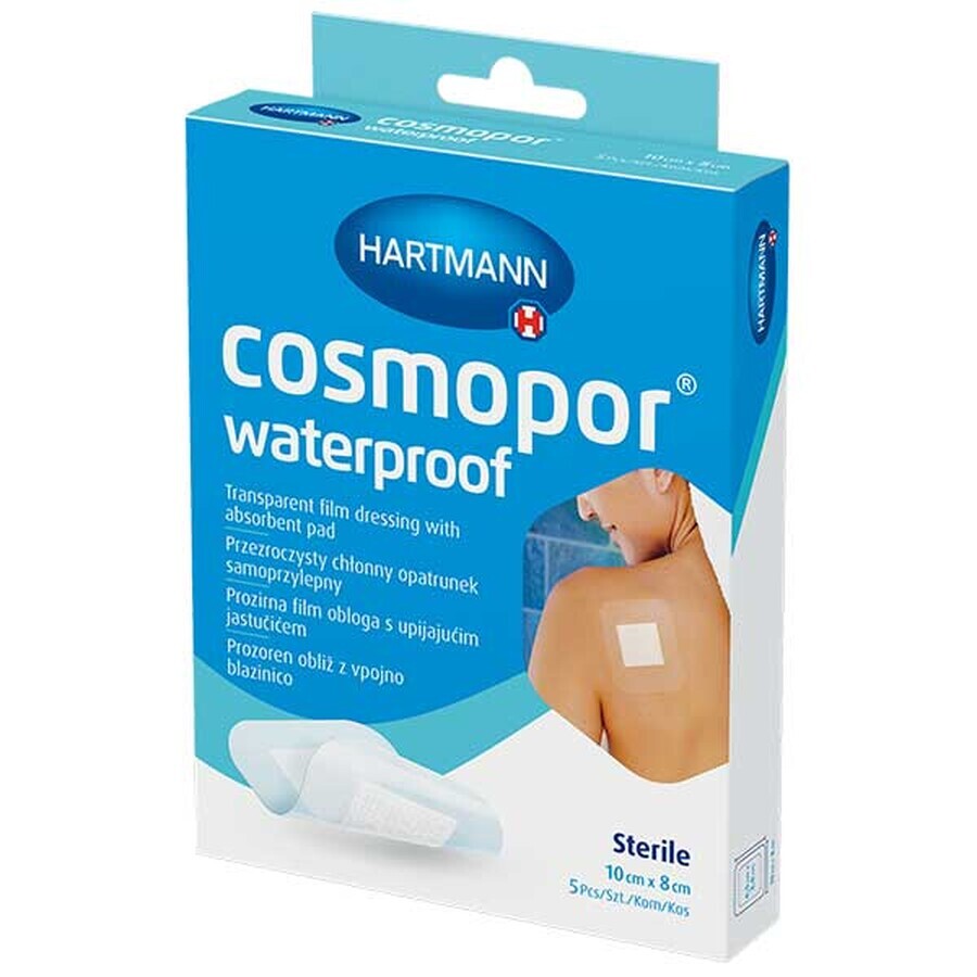 Cosmopor Waterproof, absorbent, self-adhesive, waterproof, sterile, transparent, 10 cm x 8 cm, 5 pieces