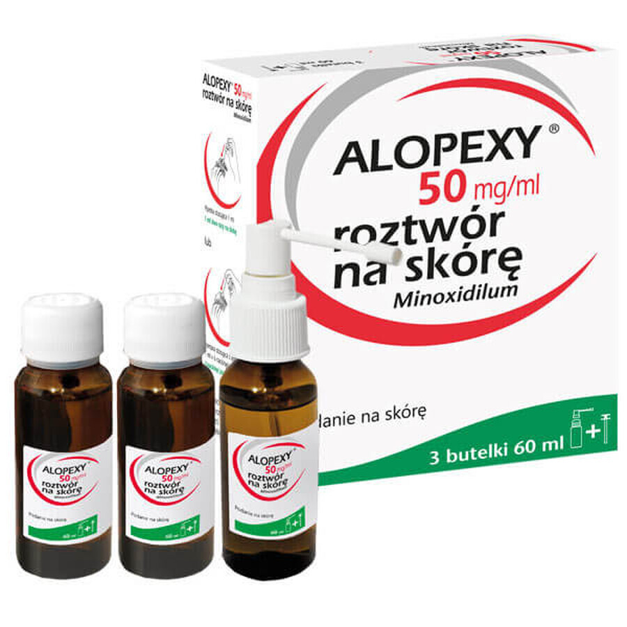 Alopexy 5% (50 mg/ml) solution for cutaneous application, 3 x 60 ml