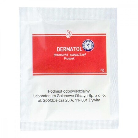 Dermatol, polvo medicinal, 5 g.