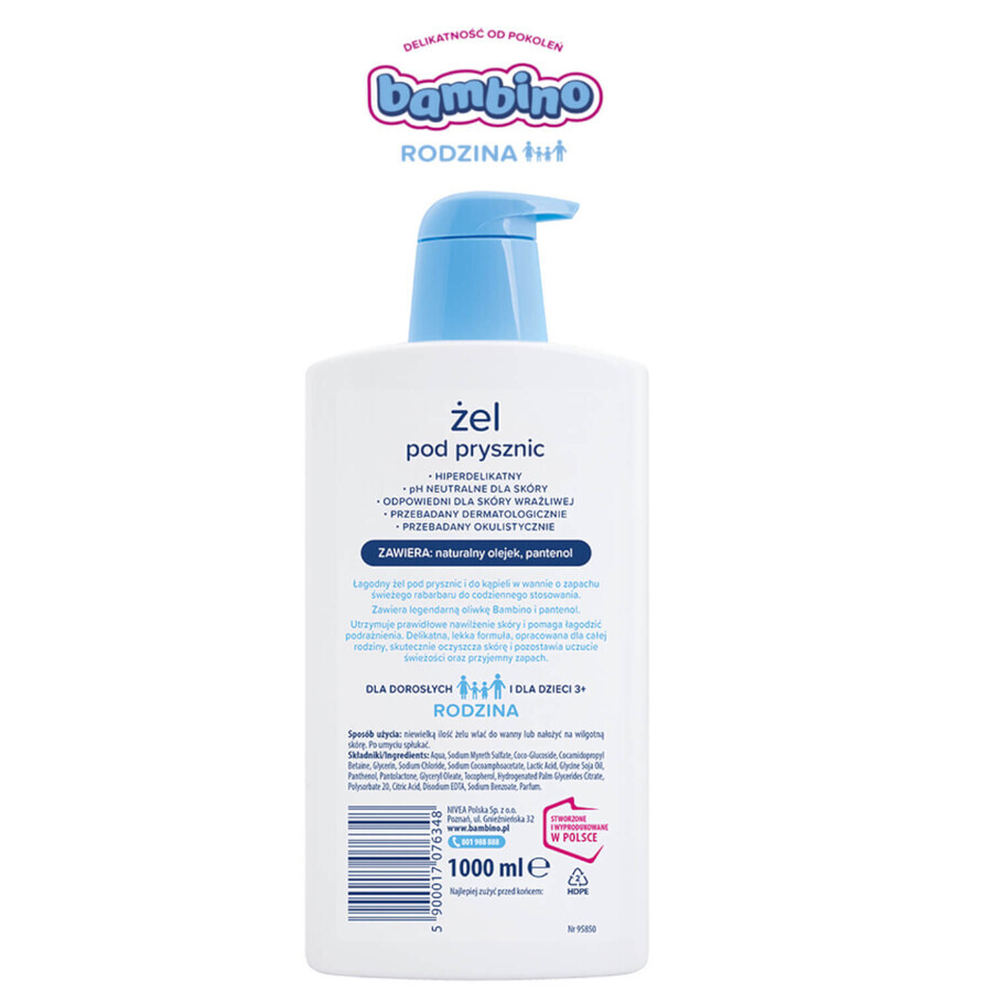 Bambino Family, gel doccia e bagno, iper-delicato, profumo di rabarbaro, 1000 ml