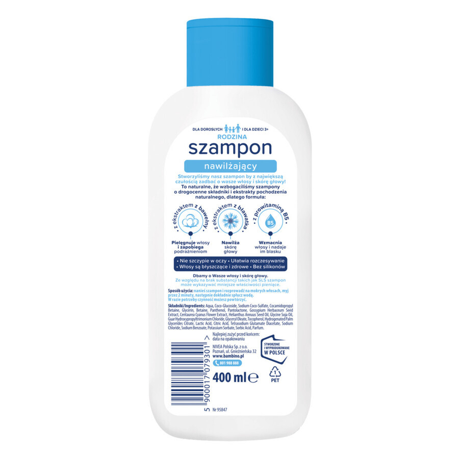 Bambino Family, champú hidratante para cabello normal y seco, hipersuave, a partir de 3 años, 400 ml