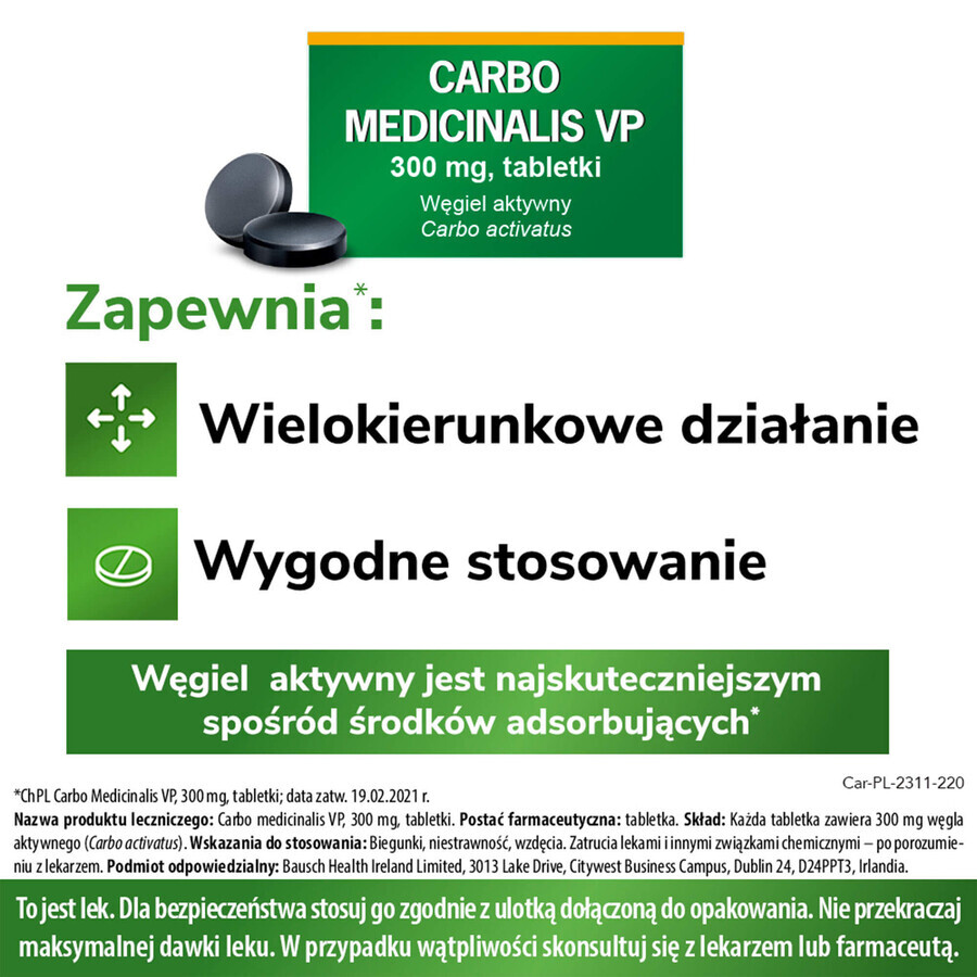 Carbo medicinalis VP 300 mg, geactiveerde houtskool, 20 tabletten