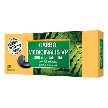 Carbo medicinalis VP 300 mg, geactiveerde houtskool, 20 tabletten