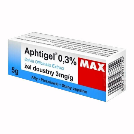 Aphtigel Max 0,3%, orale gel 3 mg/g , aften, spruw, ontsteking, 5 g