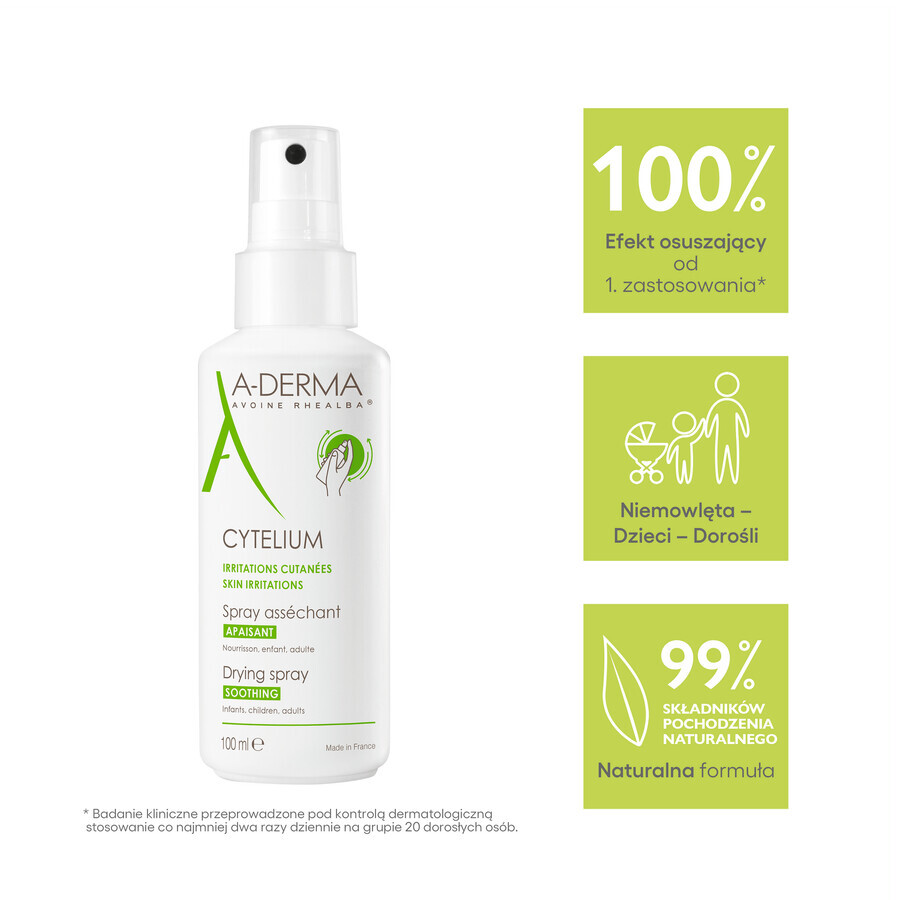 A-Derma Cytelium, spray de uscare pentru iritații supurate, pentru față și corp, 100 ml