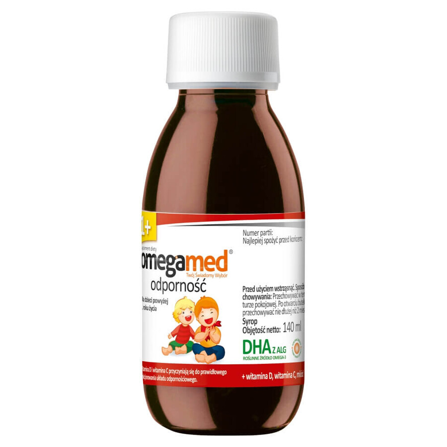 Omegamed Immunité DHA, sirop pour enfants de plus de 1 an, saveur orange, 140 ml EMBALLAGE CONTAMINE