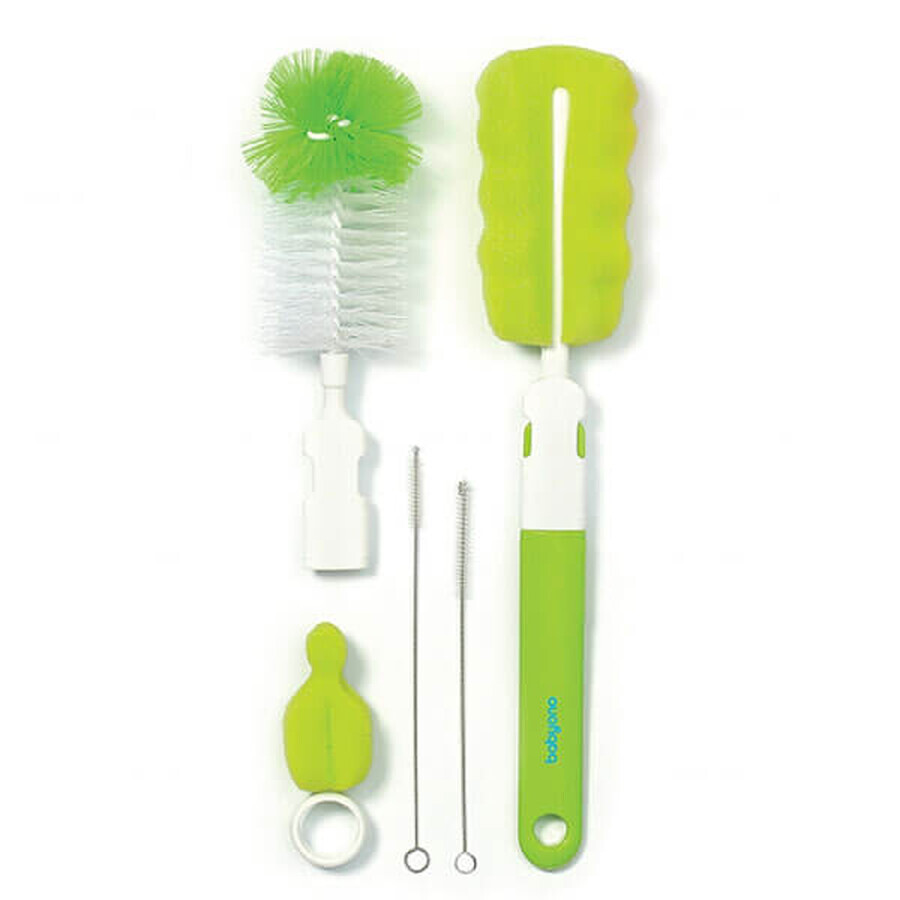 BabyOno, set de perii pentru biberon și tetină cu mâner interschimbabil cu burete mini, verde, 1 set