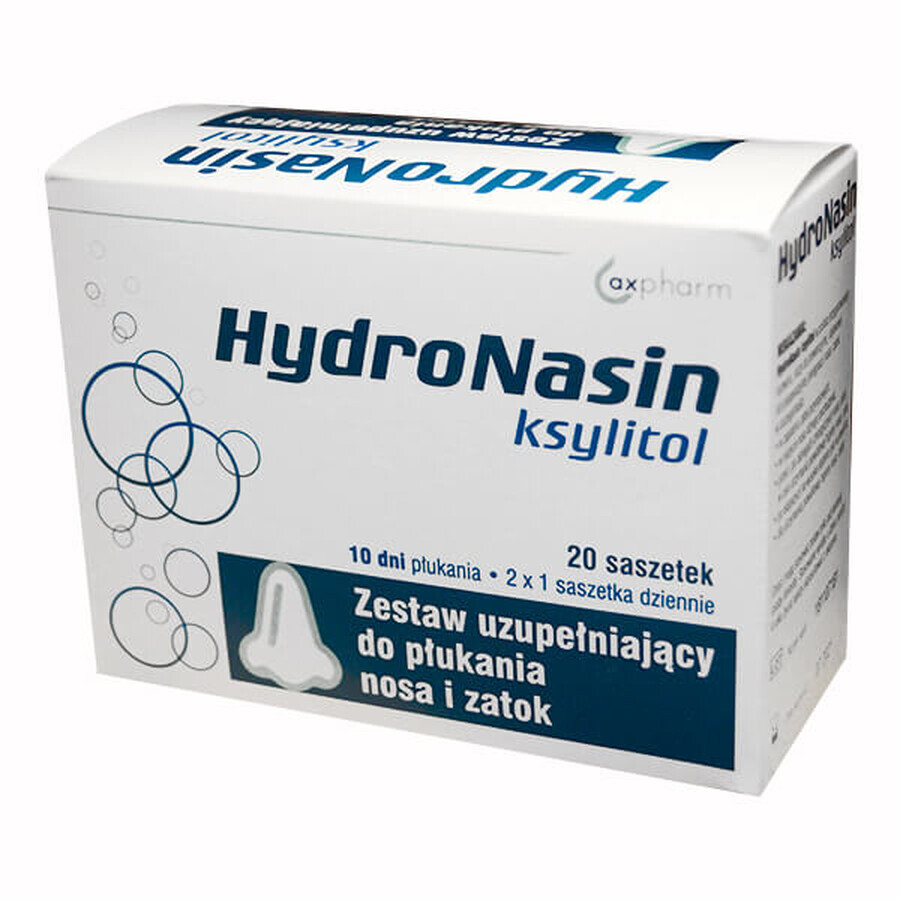 HydroNasin Xylitol, aanvullende neus- en sinusspoelset, 20 zakjes