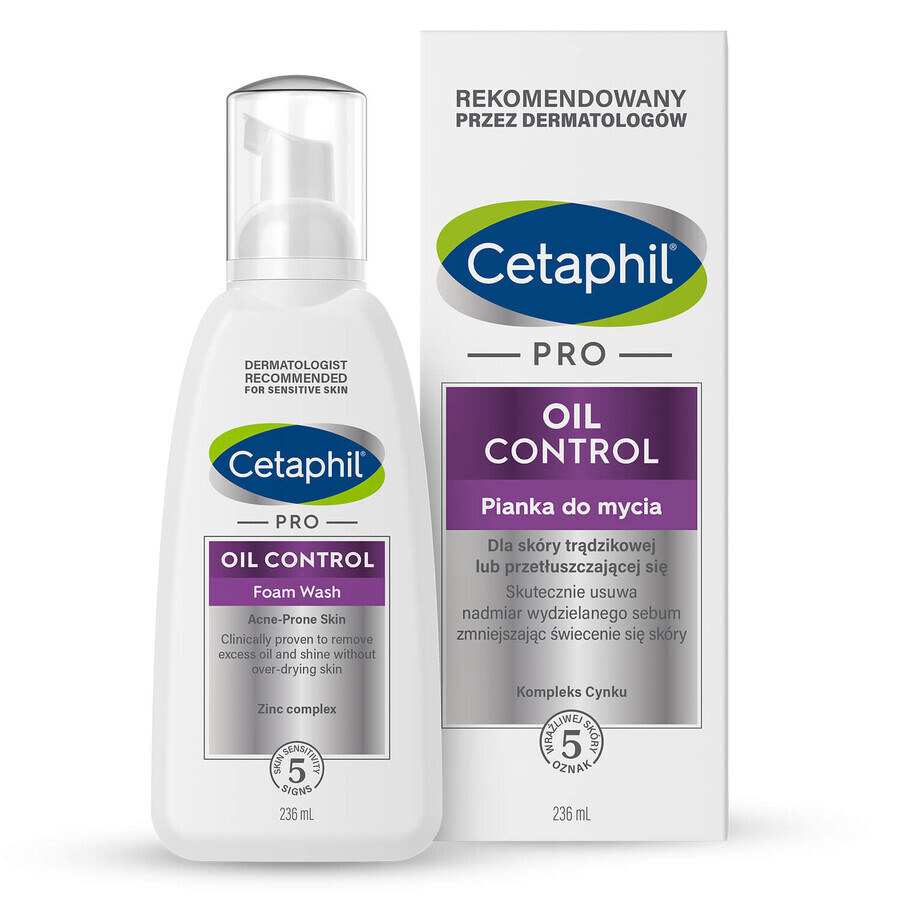 Cetaphil Pro Oil Control, gezichtsreinigingsschuim, acnegevoelige huid, 236 ml