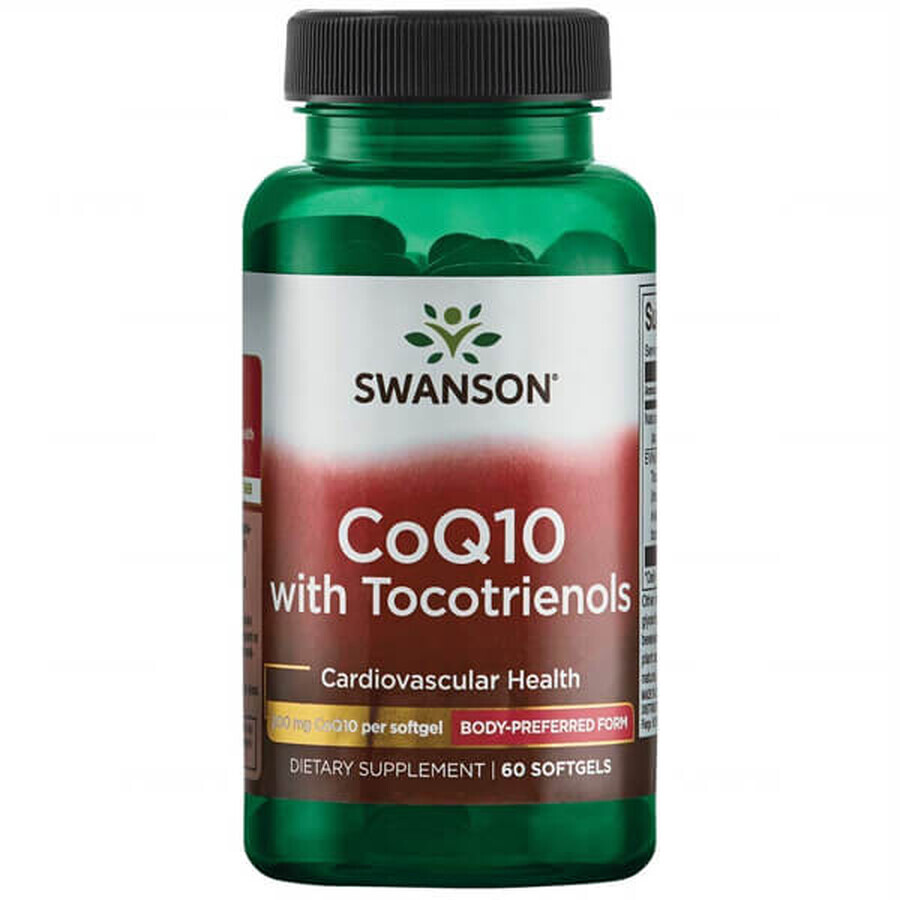 Swanson CoQ10 met tocotriënolen, co-enzym Q10 200 mg en tocotriënolen 20 mg, 60 gelcapsules