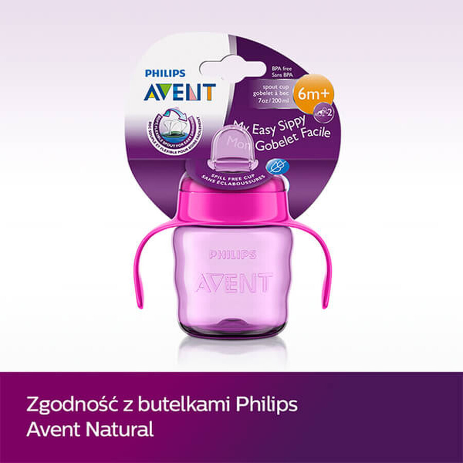 Avent, druppelbeker met handvaten en siliconen mondstuk, roze, SCF551/03, na 6 maanden, 200 ml