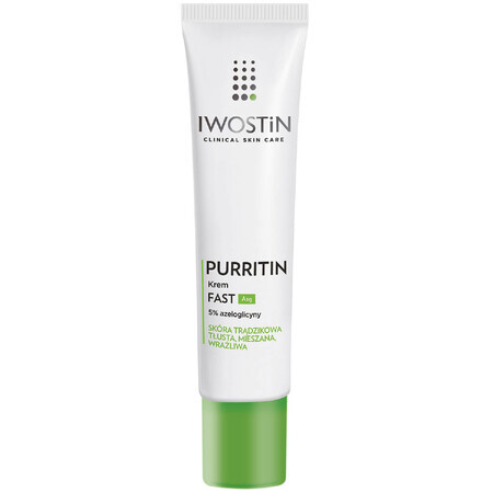 Iwostin Purritin, Fast Azg 5% azeloglycine crème, peaux acnéiques, grasses, mixtes et sensibles, 40 ml