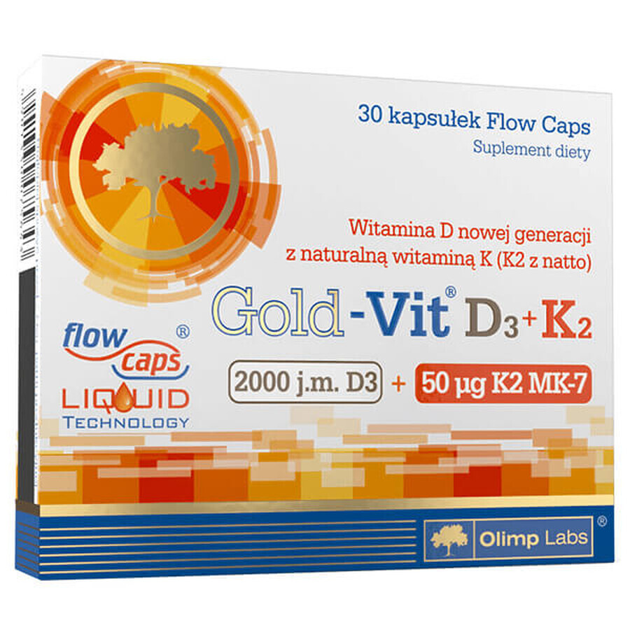 Olimp Gold-Vit D3 + K2, vitamine D 2000 IE + vitamine K 50 µg, 30 capsules