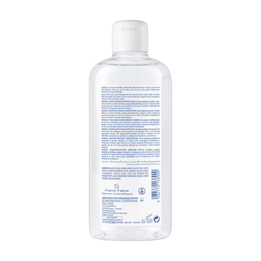 Ducray Sensinol, champú para el cabello, protección fisiológica, 400 ml