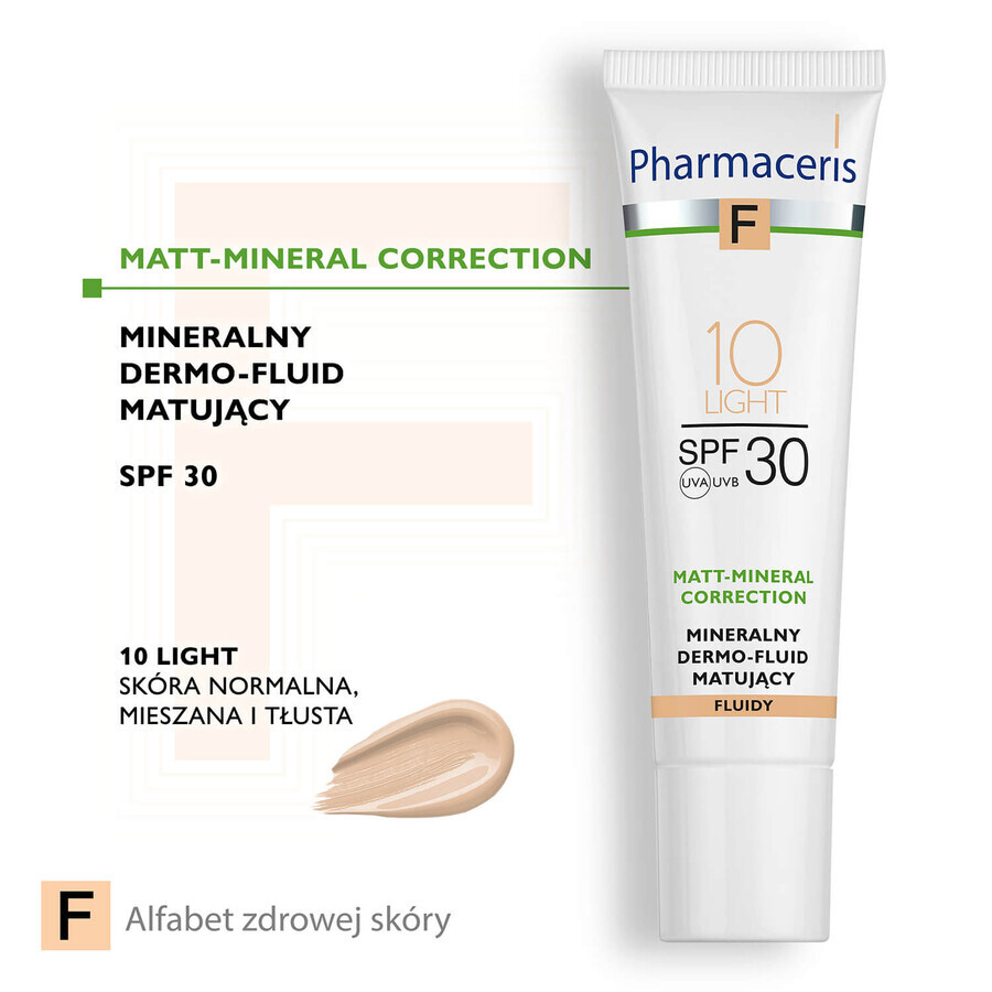 Pharmaceris F Matte-Minerale-Correctie, minerale matterende dermovloeistof, 10 Licht, SPF 30, 30 ml