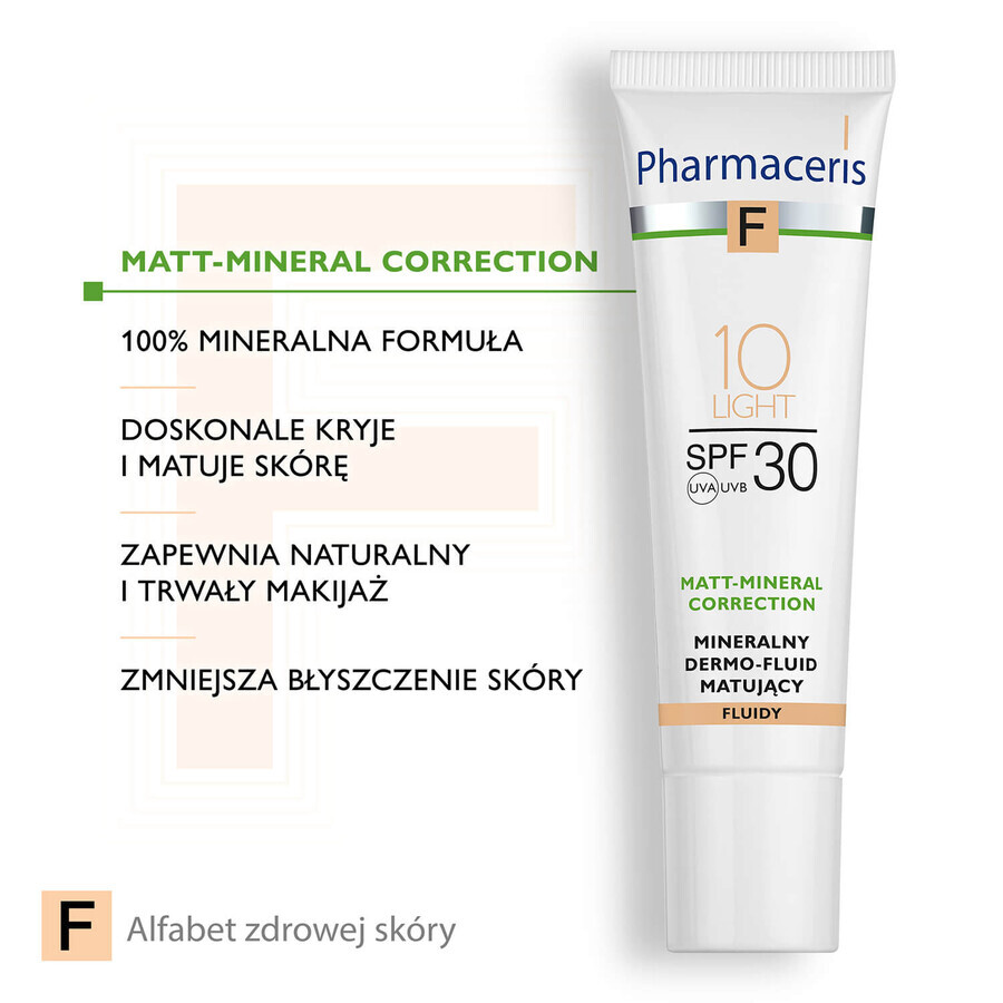 Pharmaceris F Matte-Minerale-Correctie, minerale matterende dermovloeistof, 10 Licht, SPF 30, 30 ml