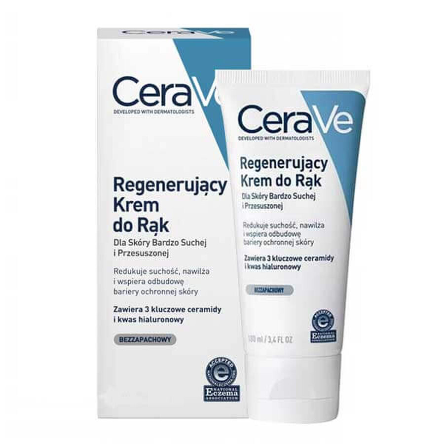 CeraVe, crema de manos regeneradora, piel muy seca y deshidratada, 100 ml