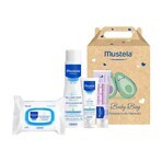 Mustela Bebe Enfant My Baby Bag set, gel lavant, 200 ml + crème visage, 40 ml + crème à langer, 50 ml + lingettes humides, 25 pièces