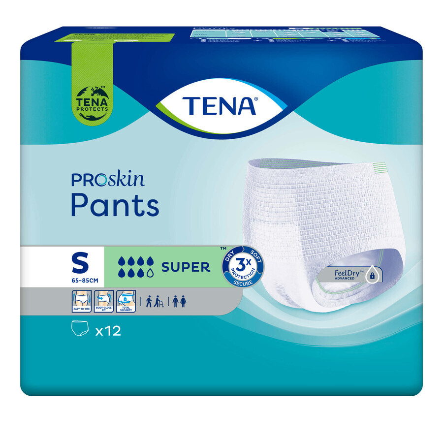 Tena Pants ProSkin, chiloți absorbanți, mărimea S, 65-85 cm, Super, 12 bucăți