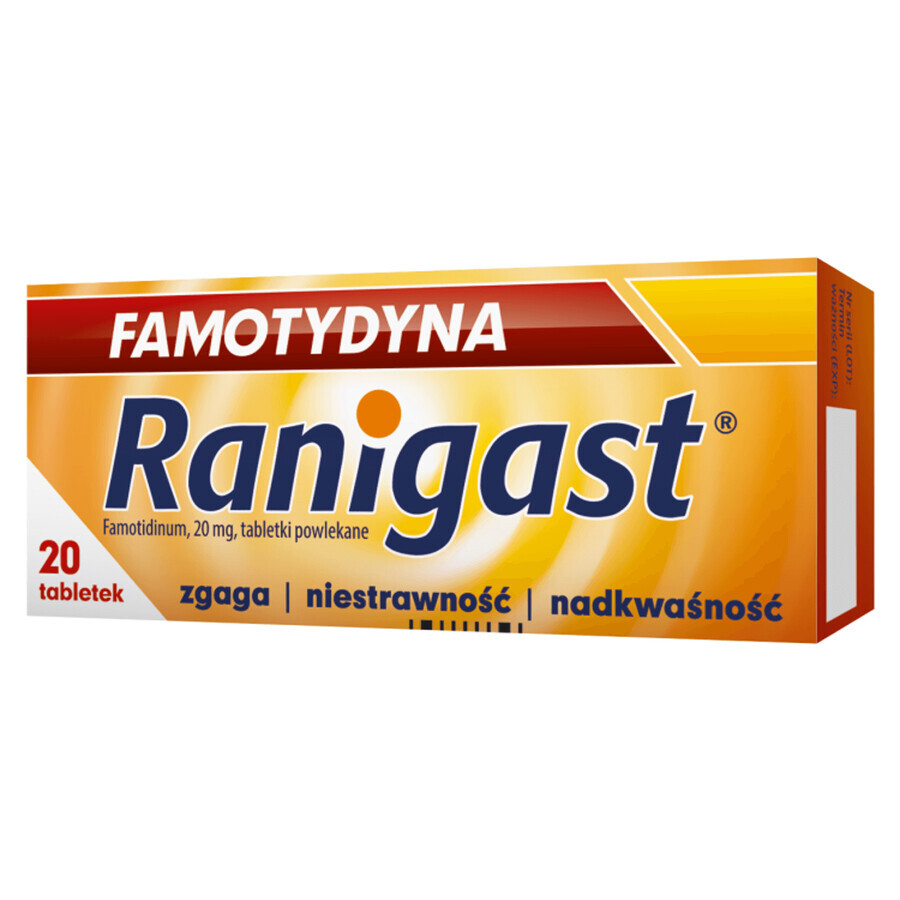 Famotidine Ranigast 20 mg, 20 comprimés pelliculés